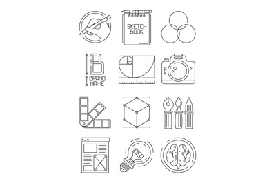 Creative process icons. Sketch design branding blogging graphic creati