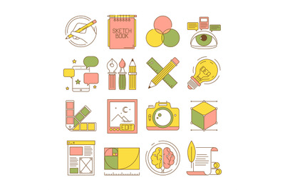 Design process icons. Packing art creative web products and services b