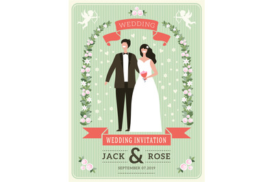 Wedding invitation background. Happy groom couple happy lovers wed day