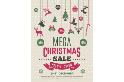 Christmas poster for big sales. New year voucher deals discounts vecto