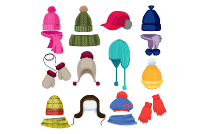 Winter hat cartoon. Headwear cap scarf and other fashion accessories c