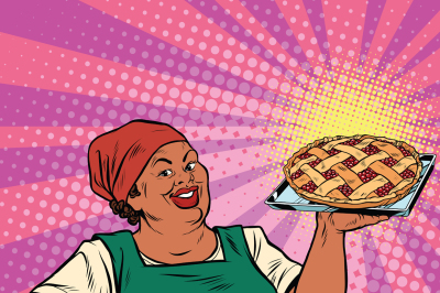 Retro old female African-American berry pie