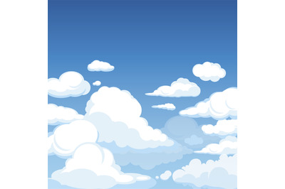 Sky with fluffy clouds. Clean blue panorama of cloudscape cloudy vecto