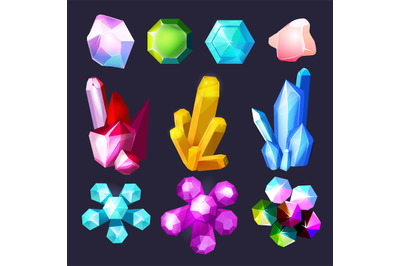 Gemstones cartoon. Crystals rock stones and quartz amethyst vector big