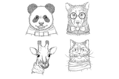 Hipster animals. Fashion adult illustrations wild animals in various c