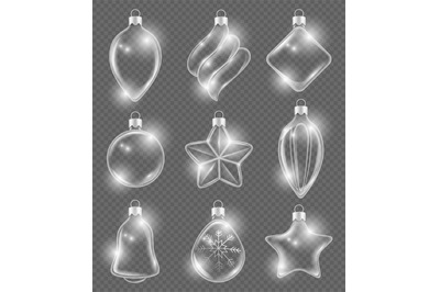 Xmas realistic balls. New year glass toys holiday transparent decorati