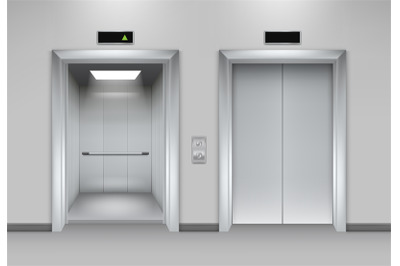 Lift doors building. Business office facade interior realistic closing