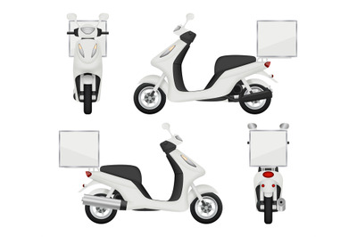 Moto bike realistic. Views of scooter for delivery service auto top si