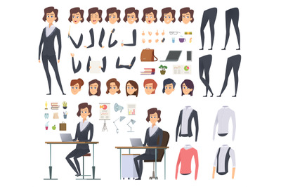 Female business animation. Director office manager woman body parts cl