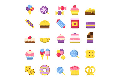 Sweets icon. Chocolate candy biscuits ice cream pie vector colorful sy