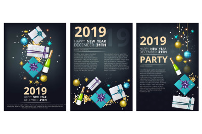 New year party brochure. Holiday christmas 2019 celebration invitation