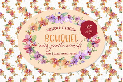 Bouquet with gentle orchids Watercolor png