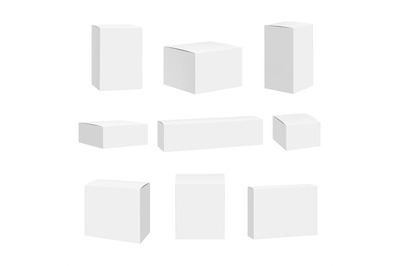 Blank white box. Packages container quadrate boxes detailed realistic