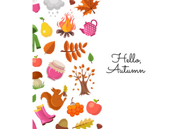 Vector cartoon autumn elements and leaves background with place for te