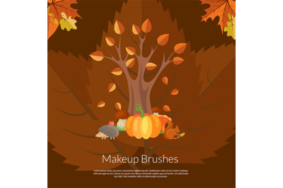 Vector cartoon autumn elements and leaves background with place for te