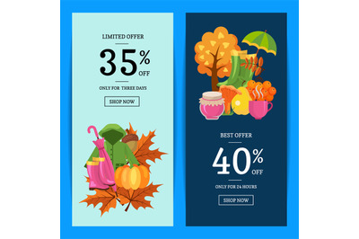 Vector cartoon autumn elements and leaves templates illustration