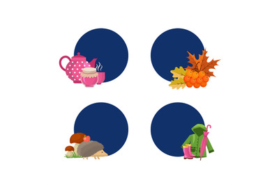 Vector cartoon autumn elements and leaves stickers with place for text