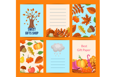 Vector cartoon autumn leaves notes set illustration