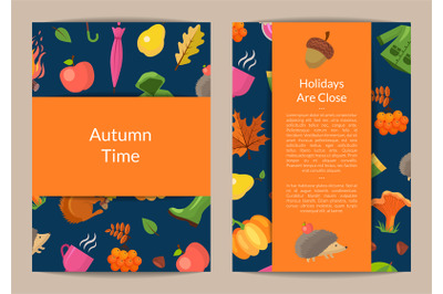 Vector cartoon autumn leaves card or flyer illustration