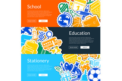 Vector back to school stationery web banner templates illustration