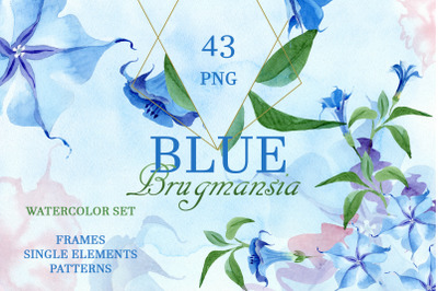 Blue Brugmansia Watercolor png