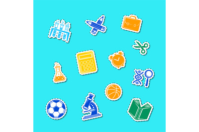 Vector back to school stationery stickers set illustration