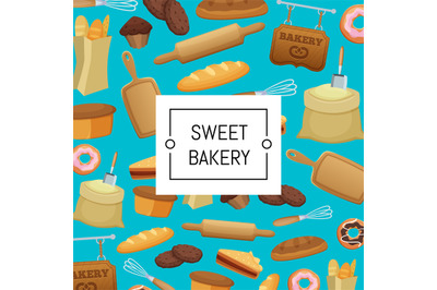 Vector cartoon bakery elements set background illustration