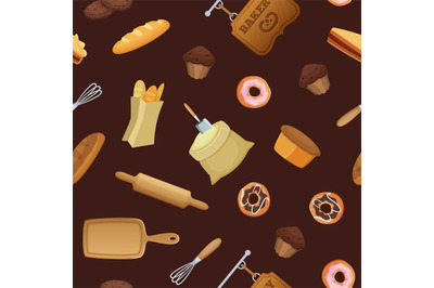 Vector cartoon bakery pattern or background illustration