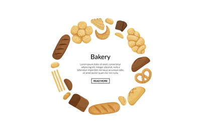 Vector cartoon bakery elements in circle shape