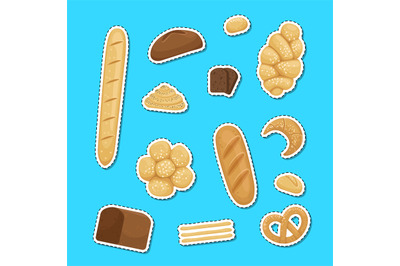 Vector cartoon bakery elements stickers set illustration