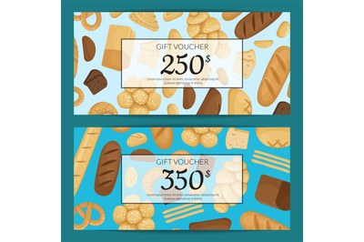 Vector cartoon bakery elements discount or gift voucher templates illu