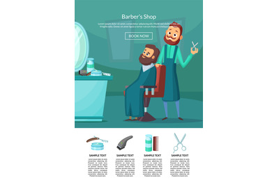 Vector landing page illustration with barber doing a haircut to a clie