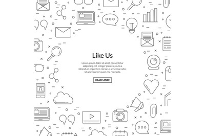 Vector line blog icons background with place for text illustration