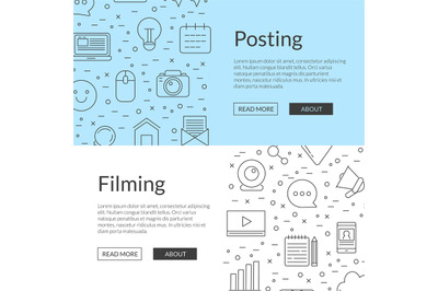 Vector line blog icons web banner templates illustration