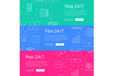 Vector line blog icons web banner templates illustration