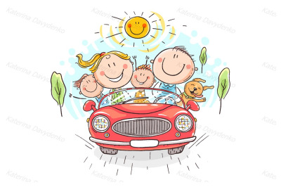 Happy family travelling by car, vacation trip