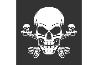 Skull and Crossed Bones Engraving Vector Illustration