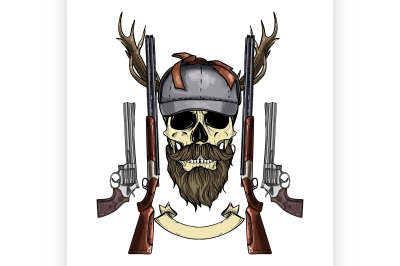 Hand drawn hunter skull