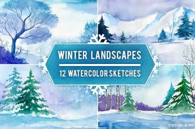 Winter Landscapes. Watercolor.