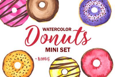 Donuts Watercolor mini Set. Clipart