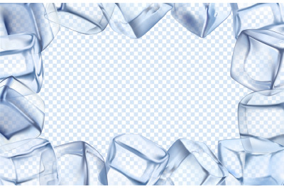 Ice cubes frame. Chill border, icy cold cube and iced rectangular fram