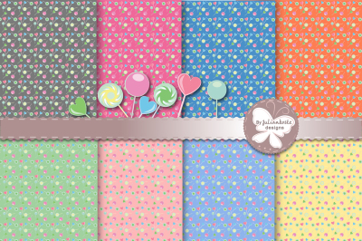 Lollipops, candy, a set of eight seamless backgrounds, in different shades. 8 - EPS 10 , 8 - JPEG 300 dpi 2 PNG that basic template and elements separately, transparent.