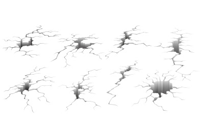 Ground cracks. Earthquake crack, hole effect and cracked surface isola
