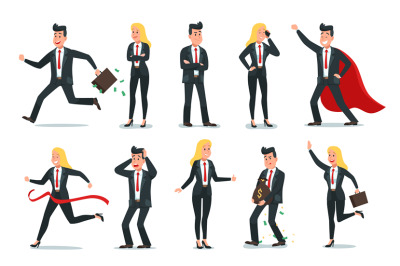 Businessman and businesswoman characters. Office team worker, success