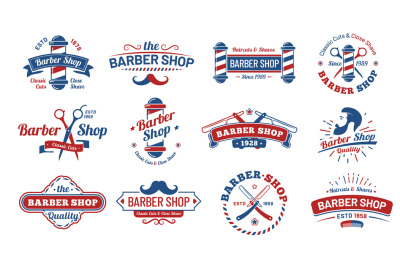 Barbershop badges. Vintage barber label, retro shave salon badge and g