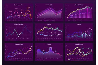 Abstract data charts. Statistic graphs, finance line chart and marketi