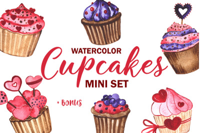 Cupcakes. Watercolor mini Set