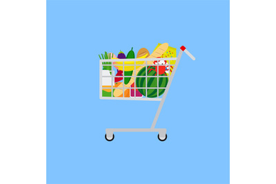 Shopping cart with food