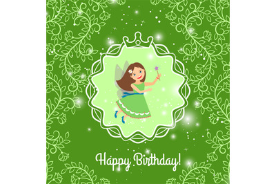 Beautiful cartoon princess on greeen background