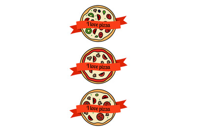 Pizza icons set with ribbons